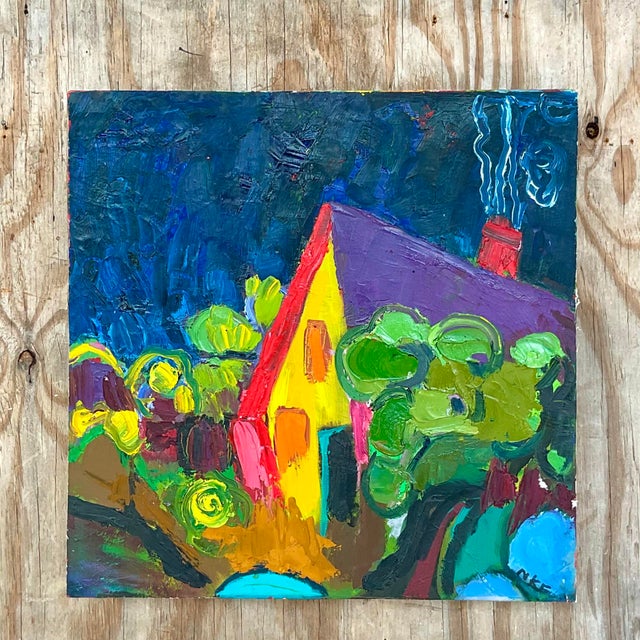 Late 20th Century Vintage Boho Signed Original Oil Landscape on Canvas For Sale - Image 5 of 7