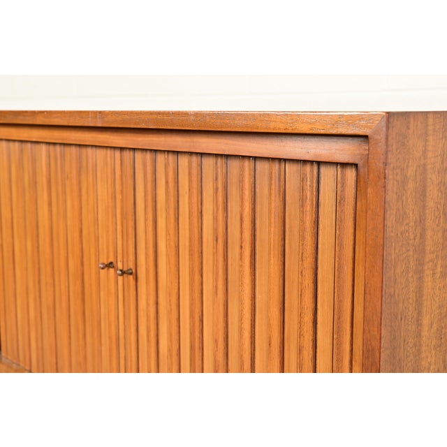 John Widdicomb Mid-Century Modern Sculpted Walnut Tambour Door Gentleman's Chest, 1960s For Sale - Image 9 of 14