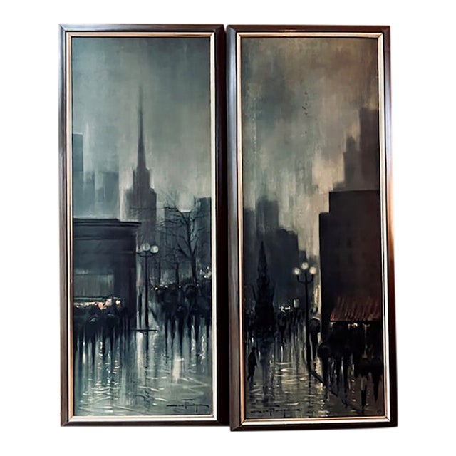 1963 Ozz França Abstract Urban Cityscape Diptyque (Lithograph) – Pair For Sale