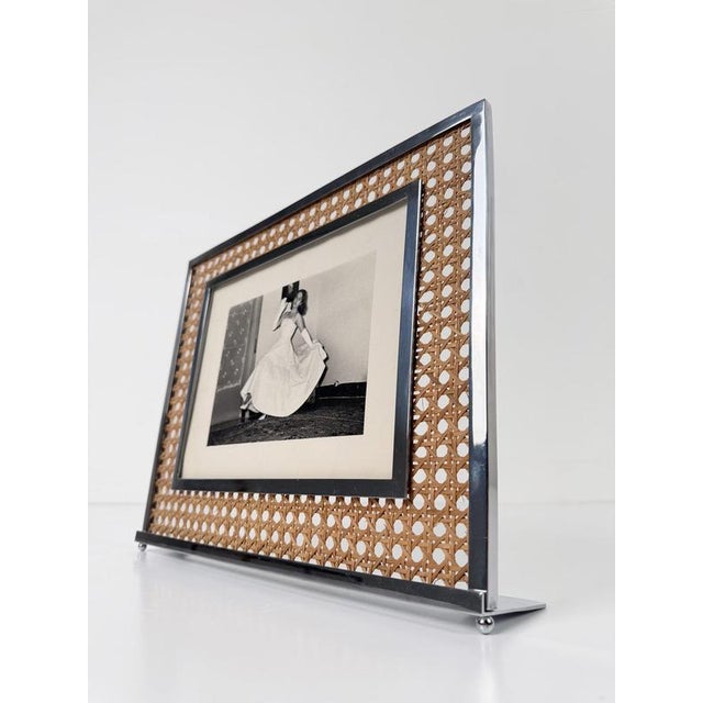 Wood Picture Frame in Acrylic Glass, Cane Webbing and Chrome in the style of Christian Dior, 1970s For Sale - Image 7 of 18
