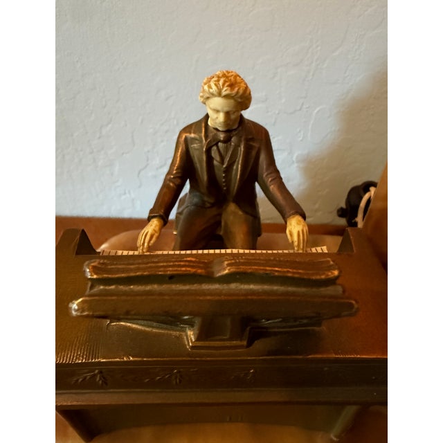 Art Deco Antique Art Deco Alabaster Beehive Lamp With Spelter Pianist Figure For Sale - Image 3 of 10