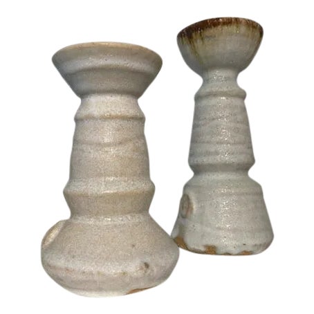 Hand Made Ceramic Candlesticks - a Pair For Sale
