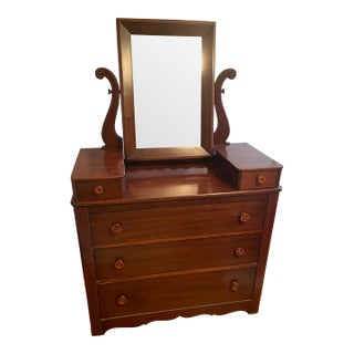 5 Drawer , Vintage Dresser With Flip Mirror For Sale