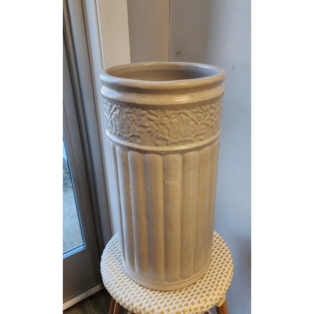 Traditional Antique White Umbrella Stand in Glazed Pottery/Earthenware For Sale - Image 3 of 10