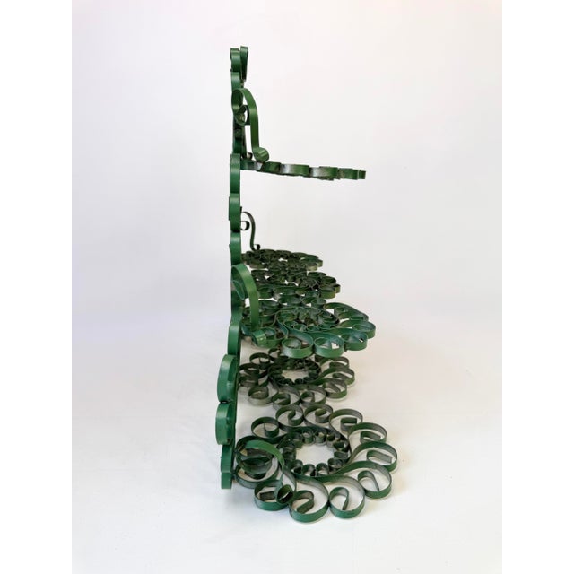 Shabby Chic Vintage Green Scrollwork Metal Tiered Display Stand For Sale - Image 3 of 9
