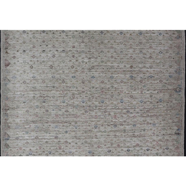 Modern Piled Rug With All-Over Design in Muted Colors and Cream Background** For Sale - Image 10 of 11