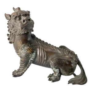 19th Century Chinese Bronze Foo Dog Guardian Lion or Qylin Figure