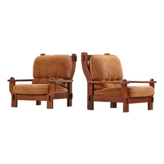 A Pair of French or Belgian Brutalist Style Oak Armchairs, Circa 1950 For Sale