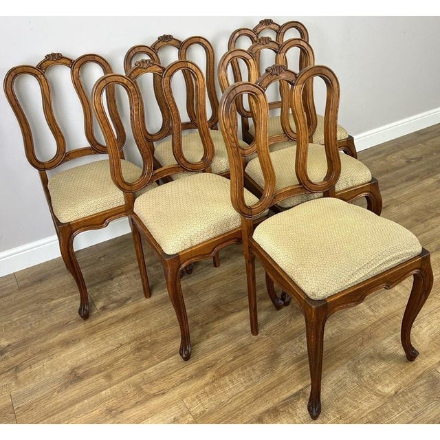 French Louis Style Oak Dining Chairs with Upholstered Seats, Set of 6 For Sale - Image 3 of 16