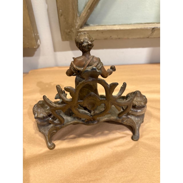 Art Nouveau Antique French Art Nouveau Figural Double Inkwell For Sale - Image 3 of 8