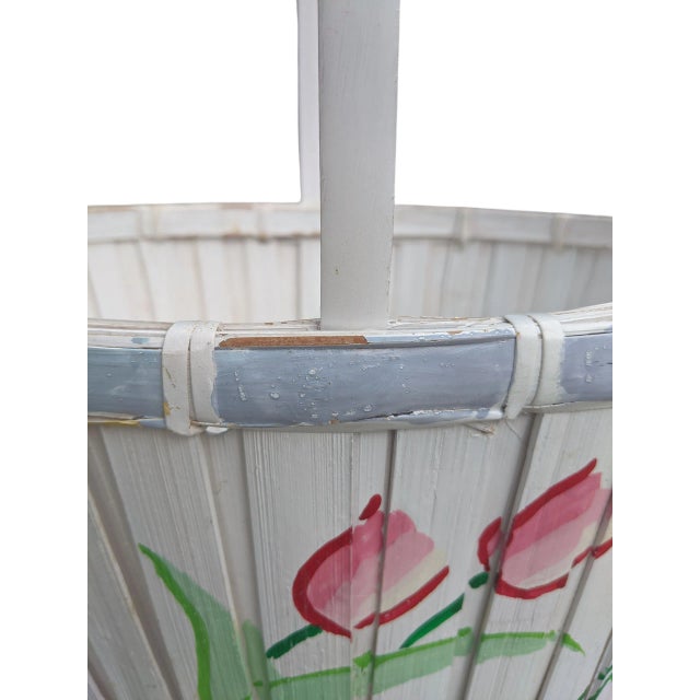 Wood Vintage Hand Painted Tulip Easter Basket With Handle For Sale - Image 7 of 14