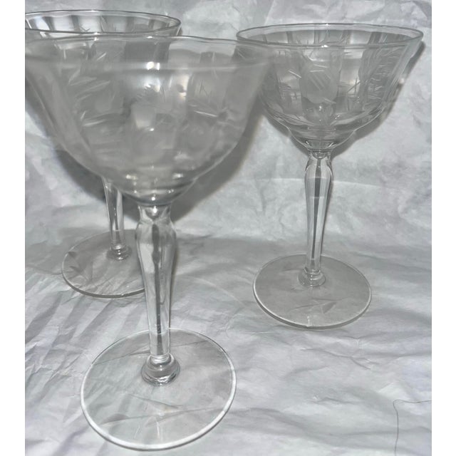 Set of 4 Sherry Stem Glasses With Cut Glass Roses & Leaves For Sale In Philadelphia - Image 6 of 11