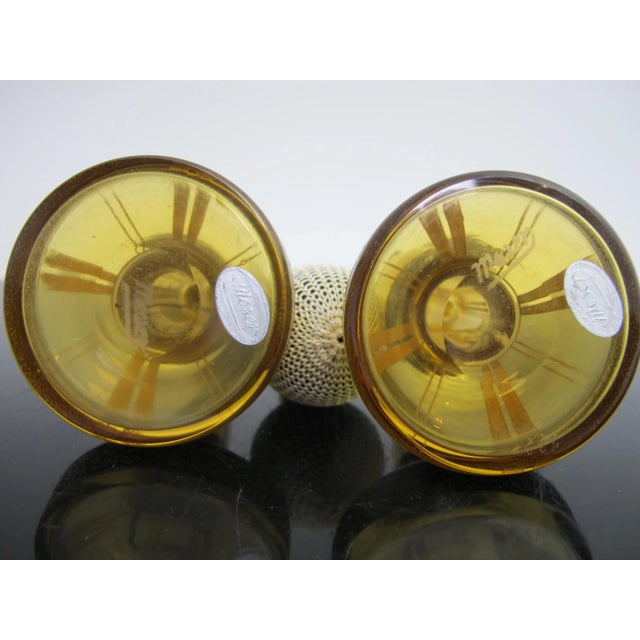 Vintage Moser Amber Bohemian Glass Atomizer Perfume Bottle Set Pair in Case For Sale - Image 10 of 12