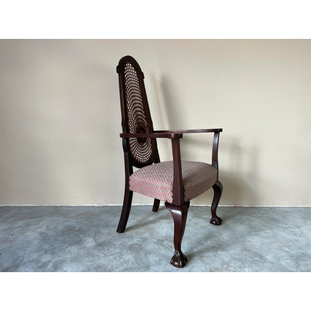 Vintage Cane Back & Claw Ball Feet Arm Accent Chair For Sale - Image 4 of 12