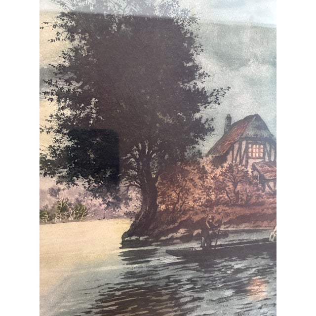 Vintage Original Riverside Cottage Print, Signed Landscape Art, 1970s For Sale - Image 6 of 14