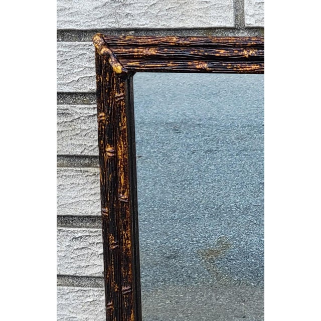 Wood English 1920s Bamboo Gilded Wall Mirror Black& Gold For Sale - Image 7 of 11
