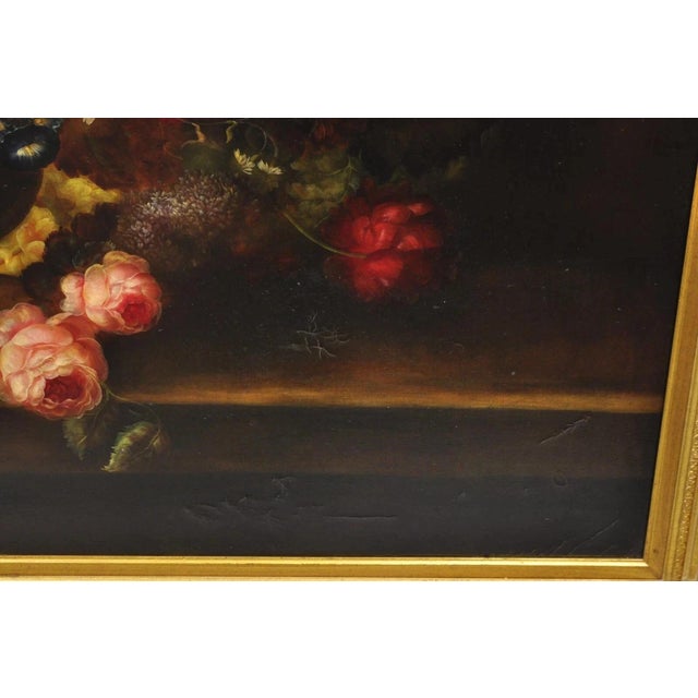 Late 20th Century Large French 58 X 70 Gold Frame Still Life Oil Painting With Bouquet of Flowers For Sale - Image 10 of 12