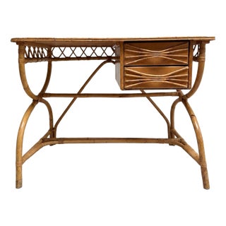 Mid-Century Italian Bamboo and Rattan Writing Desk, 1970s For Sale
