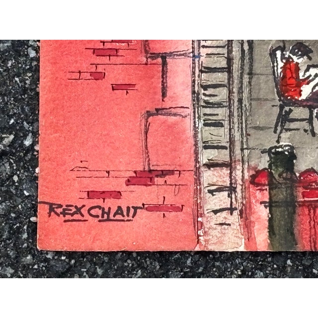 Red Mid 20th C. Original on Paper - Rooftop Artists - 51 St E. Craft Students League For Sale - Image 8 of 9