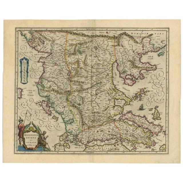 Antique Map of Macedonia by the Famous Mapmaker Blaeu, 1650 For Sale
