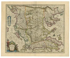 Antique Map of Macedonia by the Famous Mapmaker Blaeu, 1650