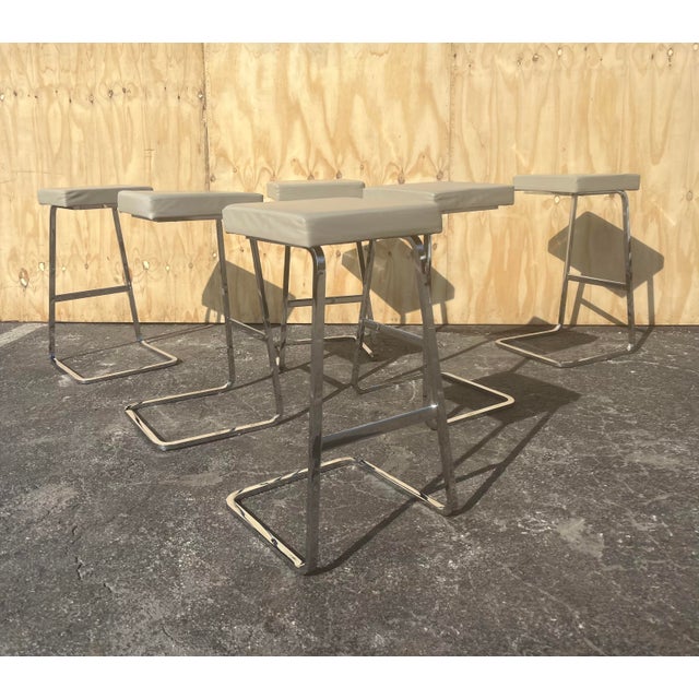 2010s Four Seasons Bar Stool by Mies Van Der Rohe for Knoll in Leather and Chrome For Sale - Image 5 of 12
