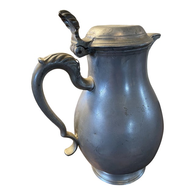 18th Century Flemish Pewter Pear Shaped Flagon Kan Inscribed Count De Buisseret For Sale