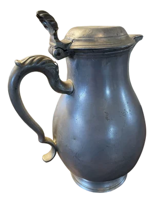18th Century Flemish Pewter Pear Shaped Flagon Kan Inscribed Count De Buisseret