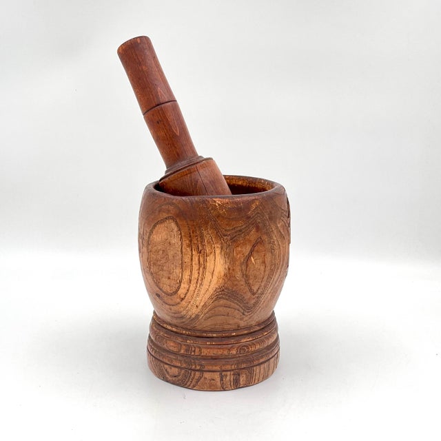 Antique French Turned Wood Primitive Industrial Apothecary Mortar and Pestle or Planter For Sale In New York - Image 6 of 11