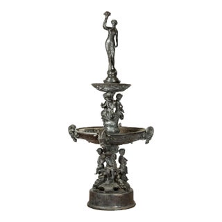 Vintage Greco-Roman Style Cast Bronze Fountain with Nymph, Tritons and Putti For Sale