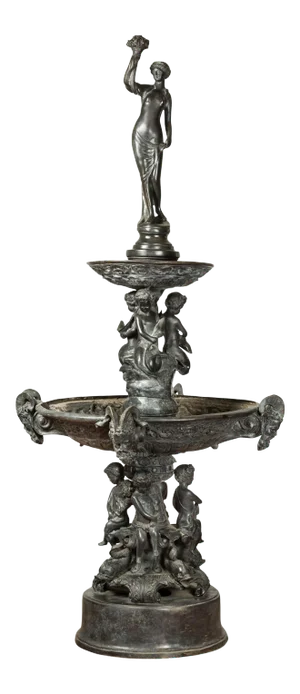 Vintage Greco-Roman Style Cast Bronze Fountain with Nymph, Tritons and Putti