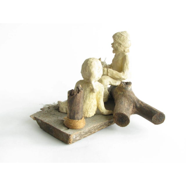 Brown Mid 20th Century Clay Sculpture of Man and Child by Adele For Sale - Image 8 of 13