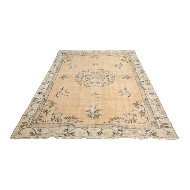 Mid 20th Century Flower Design Oushak Turkish Carpet For Sale