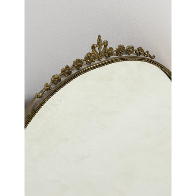 Metal Oval Brass Wall Mirror, Italy, 1950s For Sale - Image 7 of 16