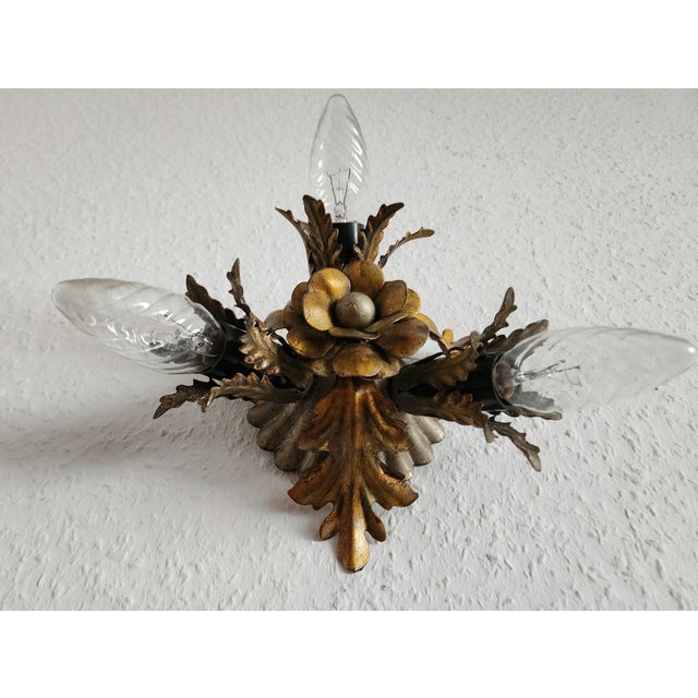 Vintage Florentine Silver-Plated and Gold-Plated 3-Light Ceiling or Wall Lamp from Banci Firenze, Italy, 1960s For Sale - Image 13 of 18