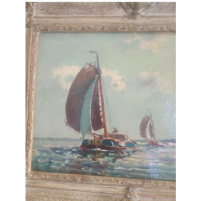 European School, 19th Century, Fishing Boats Near Shore, Oil on Canvas, Framed: For Sale In Philadelphia - Image 6 of 7