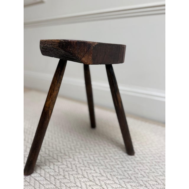 Wood Vintage Oak Three-Legged Stool, 1950s For Sale - Image 7 of 8