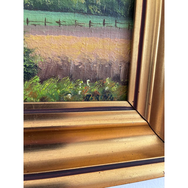 Textile Vintage Original Cottage Landscape Oil Painting - Signed For Sale - Image 7 of 12