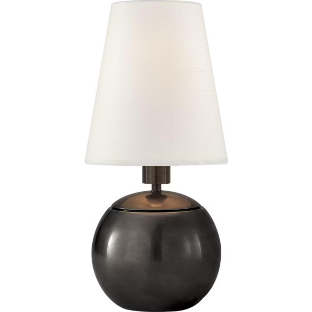 Modern Thomas O'Brien by Visual Comfort Signature Tiny Terri Round Accent Lamp in Bronze with Linen Shade For Sale - Image 3 of 3