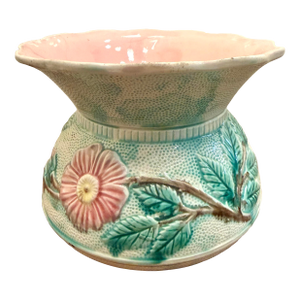 Antique Majolica Ceramic Cuspidor Planter Cachepot With Floral Motifs