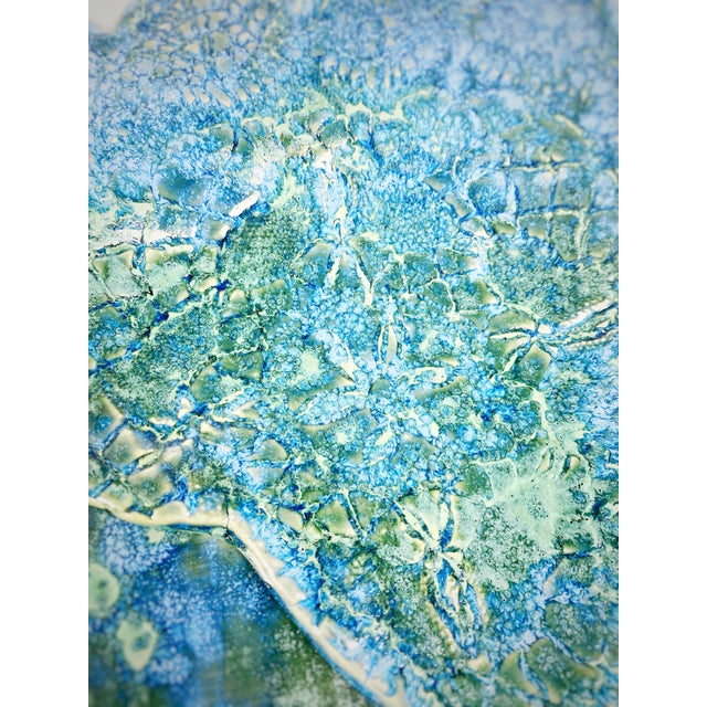 Early 21st Century Blue-Green Crystalline Glaze Studio Pottery Serving Platter With Sculptural Bowl, 13″ For Sale - Image 5 of 9