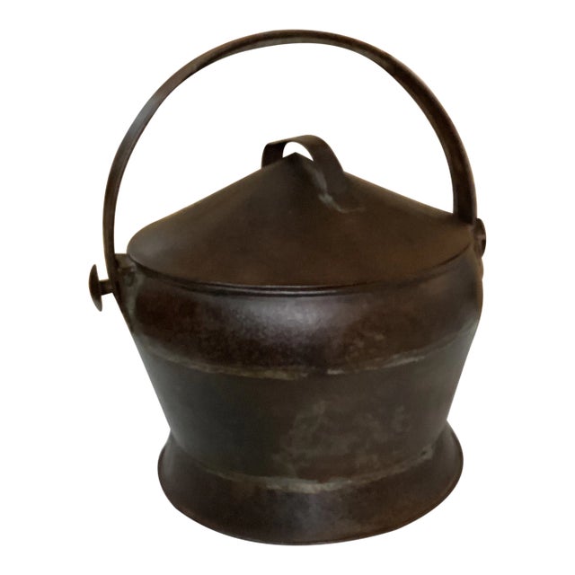 Mid 20th Century Iron Storage Pot With Tight Fitting Lid For Sale