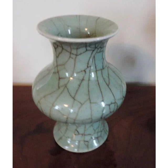 Chinese Porcelain Raku Celadon Glaze Baluster Shaped Vase For Sale - Image 10 of 11