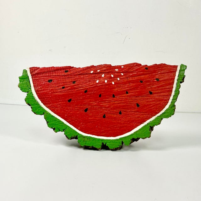 Vintage Folk Art Boho Chic Arts & Crafts Elm Wedge Watermelon Sculpture, Hand Carved, Painted For Sale - Image 12 of 12