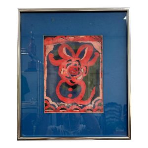 Mid Century Batik Painting Red Bow Marion Knudsen