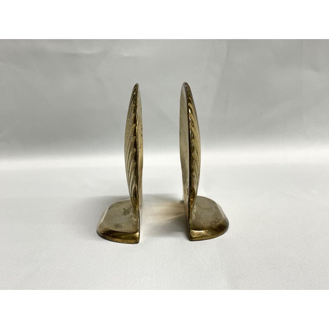 Hollywood Regency Vintage Brass Calm Shell Bookends For Sale - Image 3 of 7