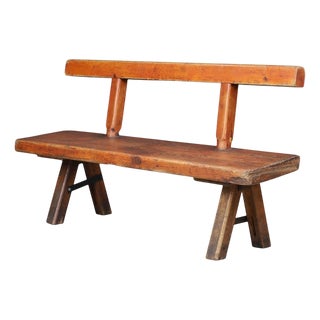 Large Brutalist Patinated Pine Bench attributed to Mobichalet, Belgium, 1950s For Sale