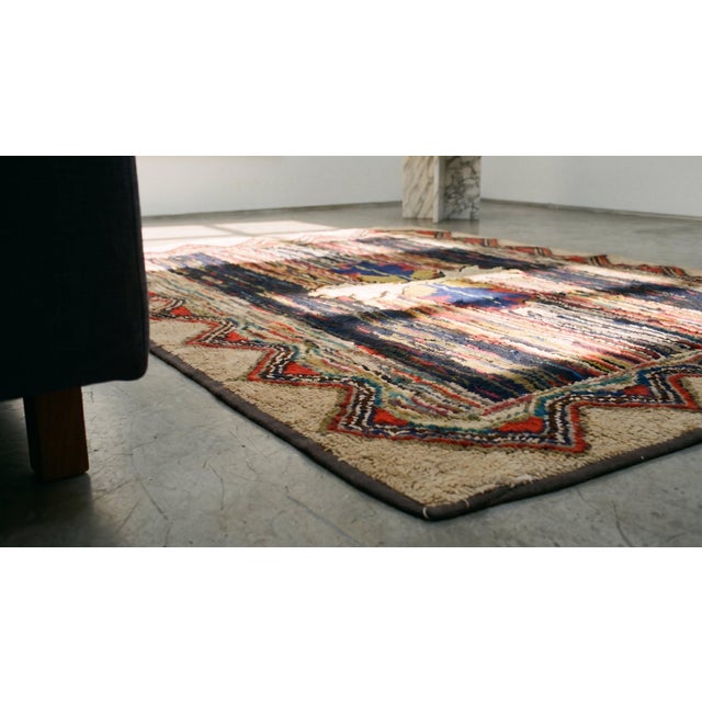 1930s Multicolor Floral Folk Art Antique American Hooked Rug 3'6" X 4'4" Handknotted Wool Carpet For Sale In New York - Image 6 of 8