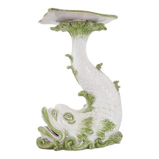 Mid Century Majolica Italian Dolphin Ceramic Side Table For Sale