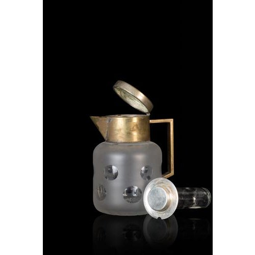 1970s Vintage Glass Pitcher with Brass Lid, Italy, 1970s For Sale - Image 5 of 6